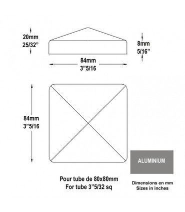 Couvre pilastre / poteau aluminium pour tubede  80x80mm