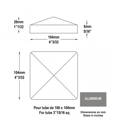 Couvre poteau / pilastre aluminium pour tube de 100x100mm