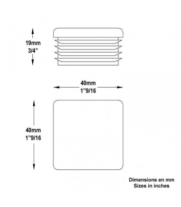 Bouchon nylon plein pour tube de 40x40mm