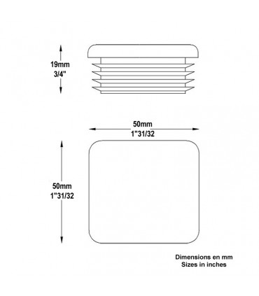Bouchon nylon plein pour tube de 50x50mm