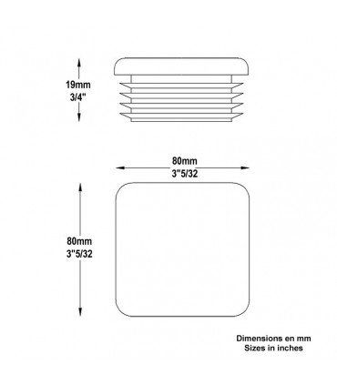 Bouchon plastique plein pour tube de 80x80mm