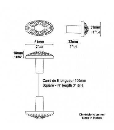 Bouton de porte 6x6mm alu noir