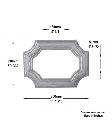 Moulure aluminium complete pour portillon 300x218mm, profil 45x10mm