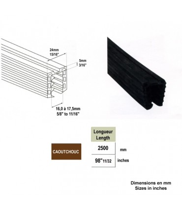 Joint caoutchouc pour main courante ronde Ø42,4mm verre epr 16,76mm