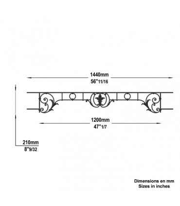 Appui de fenêtre fonte modèle CHAMBORD largeur utile 1200 à 1350mm