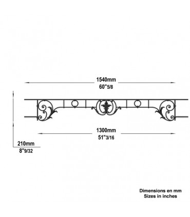 Appui de fenêtre fonte modèle CHAMBORD largeur utile 1300 à 1450mm