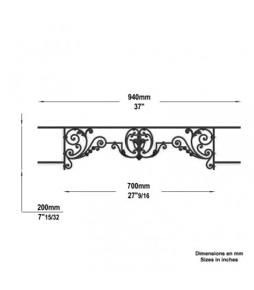 Appui de fenêtre fonte modèle CHINON longueur utile 700 à 850mm