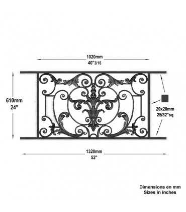 Garde-corps AMBOISE en fonte longueur 1020mm hauteur 610mm