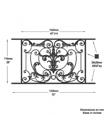 Garde-corps AMBOISE en fonte longueur 1020mm hauteur 710mm