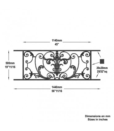 Garde-corps AMBOISE en fonte longueur 1140mm hauteur 500mm