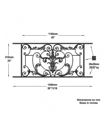 Garde-corps AMBOISE en fonte longueur 1140mm hauteur 610mm