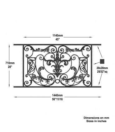 Garde-corps AMBOISE en fonte longueur 1140mm hauteur 710mm