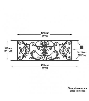 Appui de fenêtre fonte modèle AMBOISE longueur utile 1310 à 1500mm hauteur 500mm