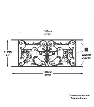 Appui de fenêtre fonte modèle AMBOISE longueur utile 1310 à 1500mm hauteur 610mm