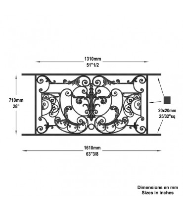 Appui de fenêtre fonte modèle AMBOISE longueur utile 1310 à 1500mm hauteur 710mm