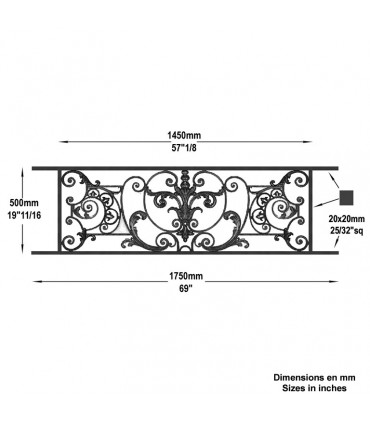 Appui de fenêtre fonte modèle AMBOISE longueur utile 1450 à 1650mm hauteur 500mm