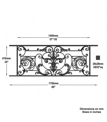 Appui de fenêtre fonte modèle AMBOISE longueur utile 1450 à 1650mm hauteur 610mm