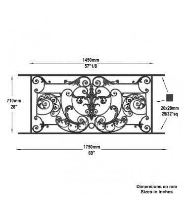 Appui de fenêtre fonte modèle AMBOISE longueur utile 1450 à 1650mm hauteur 710mm