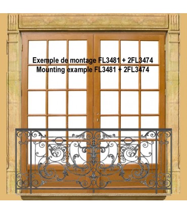 Balustrade en fonte modèle AMBOISE longueur utile 1900 à 2100mm hauteur du motif 910mm