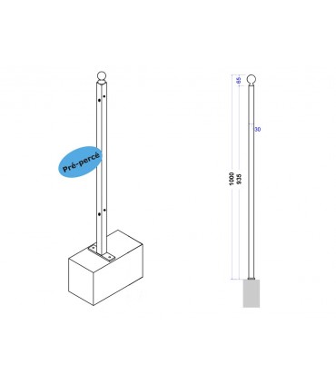 Poteau d'angle de cloture Linéar à fixer 1000mm
