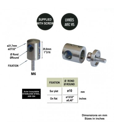 Connecteur en applique pour rond Ø10mm et plat ou tube carré