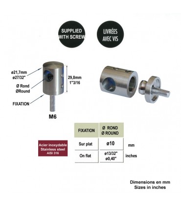 Connecteur en applique pour rond Ø10mm et plat ou tube carré