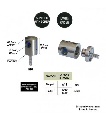 Connecteur en applique pour rond Ø14mm et plat ou tube carré