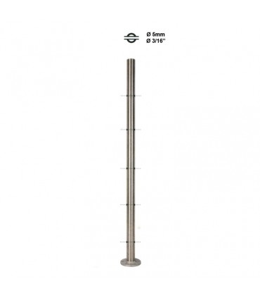 Poteau intermédiaire percé pour montage traversant câble ø4mm INOX 316