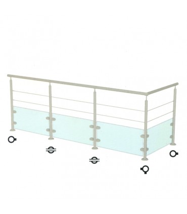 Poteau de départ taraudé pour montage cable traversant et verre INOX 316