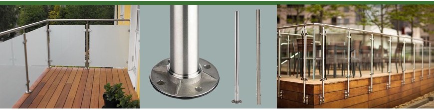 Poteaux en acier inox prépercés pour recevoir les connecteurs et pinces à verre